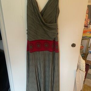BCBG Elegant Olive Green and Red Maxi Dress